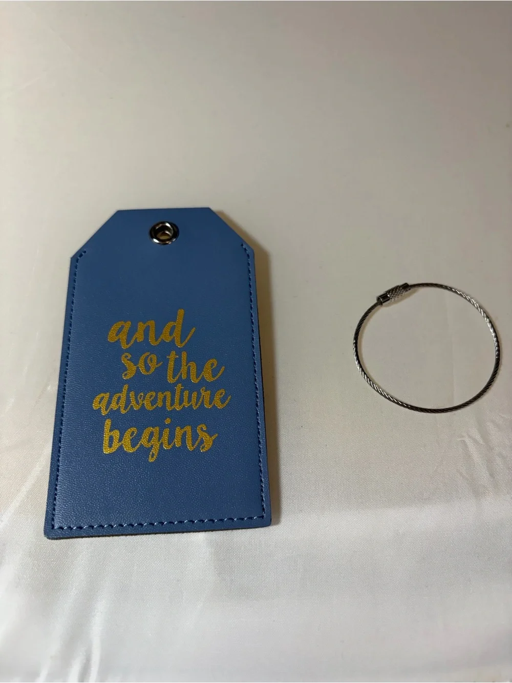 Casmonal 'And so Adventure begins' faux leather luggage tag blue